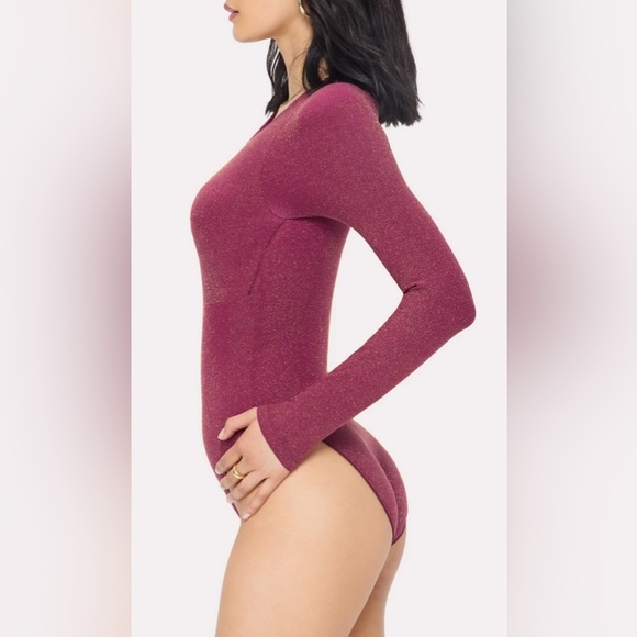 Fabletics + Yitty Nearly Naked Luxe Shapewear LS Bodysuit | XS-S| Wine Glitter - Picture 3 of 9